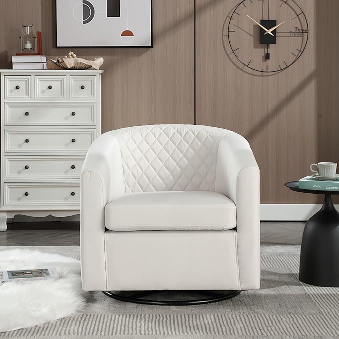 Modern Swivel Rocker Accent Chair Armchair Round Swivel Barrel Chair 360° Rotating and Glide Back and Forth Linen Beige