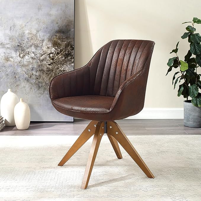 Art Leon Mid Century Modern Swivel Accent Chair with Beech Wood Legs Desk Chair No Wheels Armchair for Desk Suede