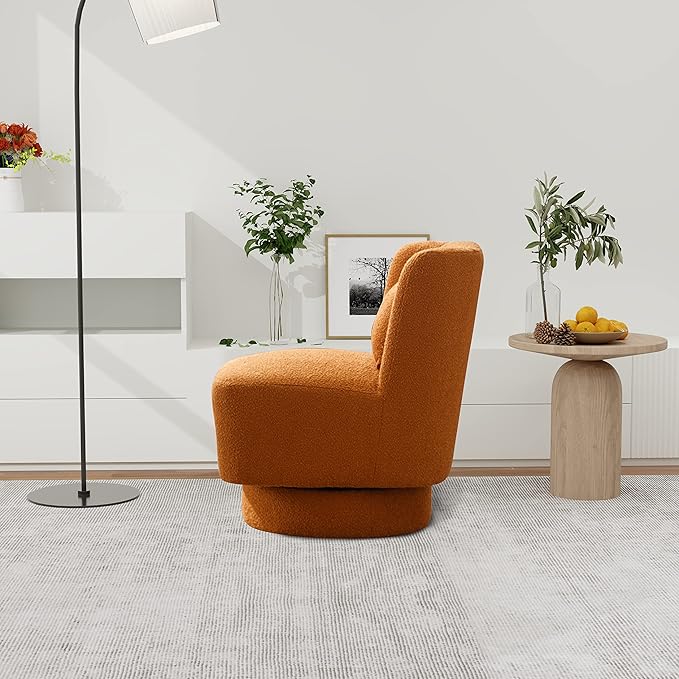 23.6 W Swivel Accent Chair and Comfy Accent Sofa Chair for Living Room 360 Degree Club Chair Leisure Chair for Bedroom Living Room Lounge Hotel Office (Caramel Boucle)