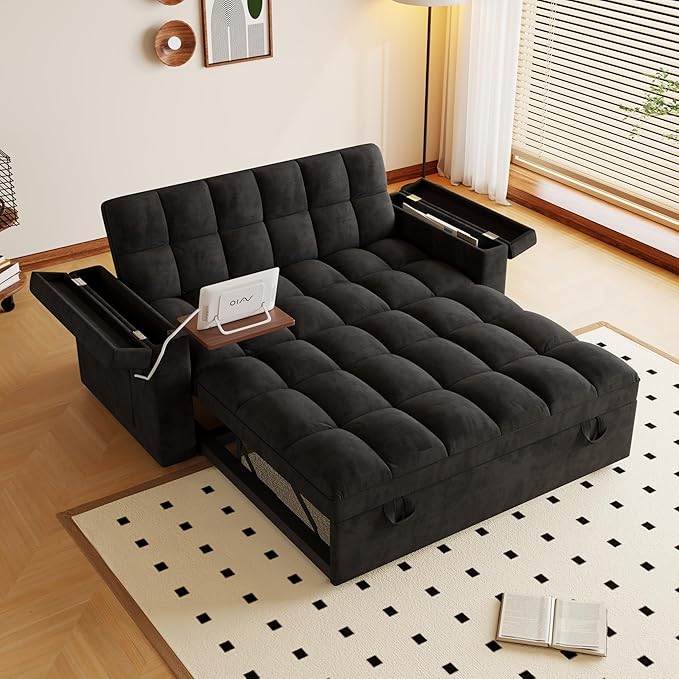 Convertible Sofa Bed 5-in-1 Pull Out Couch with Side Table Loveseat Sleeper Sofas Bed Couch with USB Port 65‘’ Velvet Pull Out Sofa Beds for Living Room Bedroom Apartment