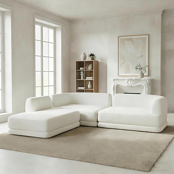 Merax 115 Modern L-Shaped Sectional Sofa with High-Density Fully Compressed Sponge and Chaise Lounge Deep Seating 3-Piece Set Fully Assembled Right Hand Facing for Living Room Lounge Beige