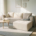 Boneless Cloud Couch with Movable Chaise Ottoman Moudular Sleeper Couch Dual-Core Support Spring &amp High-Resilience Foam 105 Corduroy Couch for Living Room No Assembly Beige