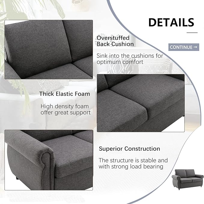 P PURLOVE Pull Out Couch MattressSleeper Sofa Chair Loveseat Sleeper with Twin Size Memory Mattress for Apartment Home OfficePillow Not Included