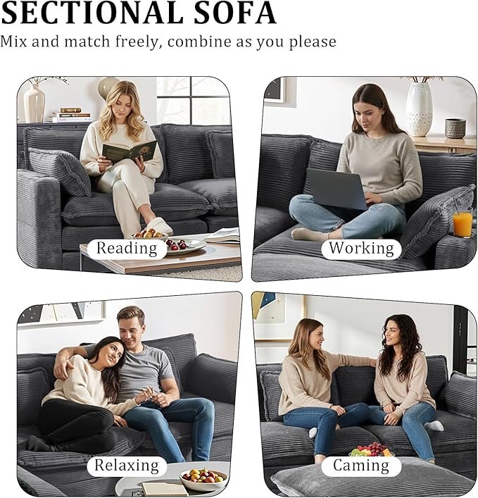 Gexpusm Modular Sectional Sofa99 Couches for Living RoomCorduroy Sofa with Ottoman &amp PillowCloud Sectional Couch with Cup Holders &amp USBSide Pockets3-Seat Corduroy Boneless Chair Indoor (