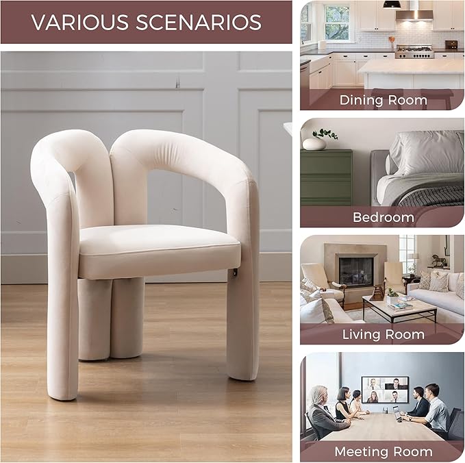 Set of 2 Contemporary Velvet Fabric Upholstered Accent/Dining Chairs Barrel Side Chairs for Kitchen and Living Room (Beige Velvet)