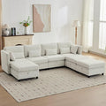 112 Modular Sectional Sofa with Storage U Shaped Sectional Sofa for Living Room Convertible Cloud Sectional Couch with Chaise 7 Seat Couch with Cushions Adjustable Backrest Design Beige