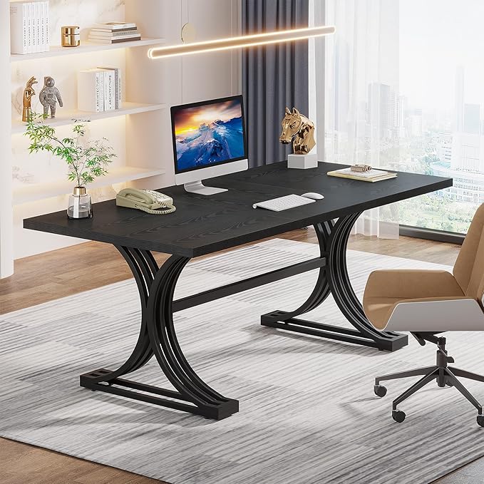 Tribesigns 63 Large Office Desk Modern Executive Desks with Stylish Legs Wood Computer Desk Business Furniture Work Desk for Home Office (Black)