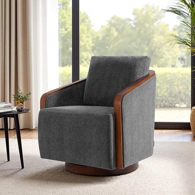 Swivel Barrel Accent Chair Mid Century Modern Arm Chair for Living Room Bedroom Comfy Club Reading Lounge Sofa Corner Chairs for Adults(Chenille Dark Grey Set of 2)