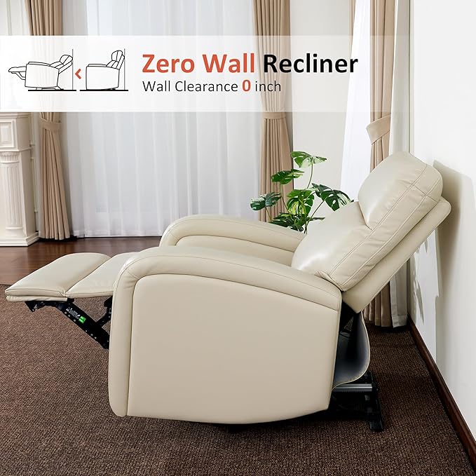 MCombo Zero Wall Recliner Chair Power Wall Hugger Recliner with USB &amp Type-C Dual Charge Ports for Small Space Living Room RV PR644 (Beige)