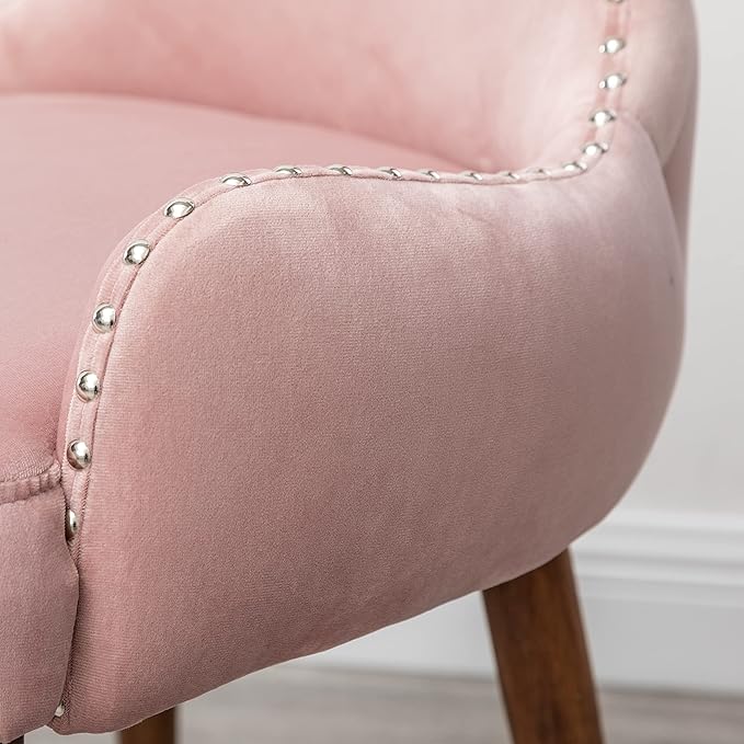 Pink Velvet Accent Chair with Nailhead Trim - Contemporary Style Chair for Living Room or Office