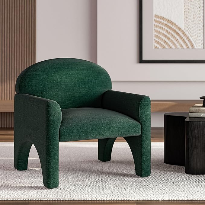 BELLEZE Modern Accent Chair Set of 2 Comfortable Upholstered Arched Design Armchair with Rubber Wood Legs for Living Room Bedroom Office - Green