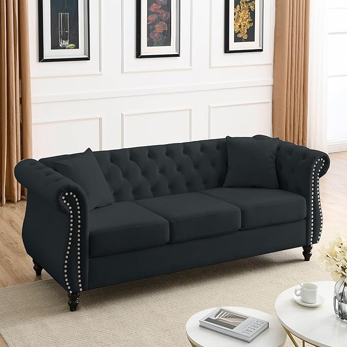 Oversized Velvet Loveseat 80 Inch Sectional CouchLuxury 3 Seater Deep Couch with NailheadUpholstered Sofa for Living Room Bedroom Apartment