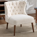 Kmax Accent Chair Slipper Chair with Button Tufted Wingback Armless Living Room Chair with Nails Decorative Modern Side Chair for Bedroom Reception Office Small Space - Linen Beige Walnut Legs