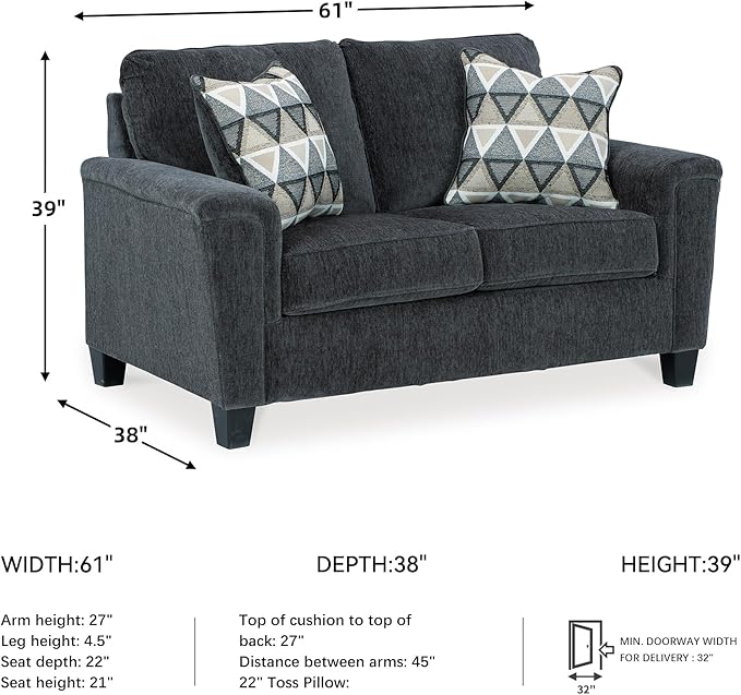 Signature Design by Ashley Abinger Chenille Contemporary Loveseat with 2 Accent Pillows Dark Gray