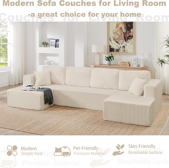 Comfortable Compression U-Shaped Modular Combination Sofa Compression Combination Modern Minimalist Corduroy Sofa Suitable for Living Room and Bedroom (Beige)