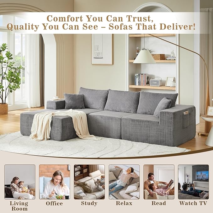108 Sectional Couches for Living Room Cloud Couch Sofa with L-Shape Upholstered Boneless Couchs Modern Modular Sectional Couch with Chaise