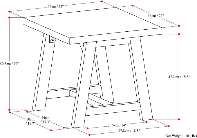 SIMPLIHOME Sawhorse SOLID WOOD 22 inch Wide Square Modern Industrial End Side Table in Distressed Grey for the Living Room and Bedroom