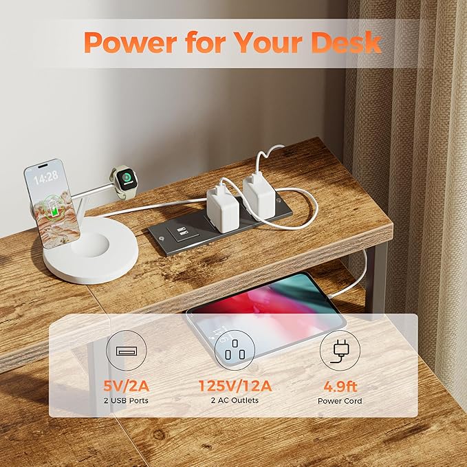 Mericonia Computer Desk 63 inch with Power Outlets &amp LED Lights Gaming Desk with 3 Drawers for Home Office Small Desk with Monitor Stand for Small Spaces Study Writing Desk