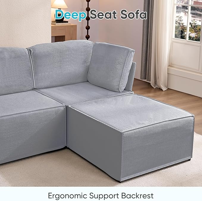 CECER Modular Sectional Sofa U Shaped Convertible Couch Sofa with Reversible Chaises Queen Sleeper Sofa Modular Oversized Sofa Couches for Living Room (Light Grey)