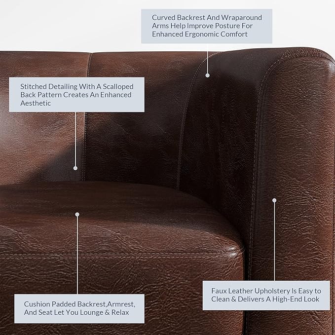 BELLEZE Accent Barrel Chair Club Tub Sofa Corner Chair with Flared Legs and Cozy Soft Padding for Living Room Bedroom Waiting Room - Caramel