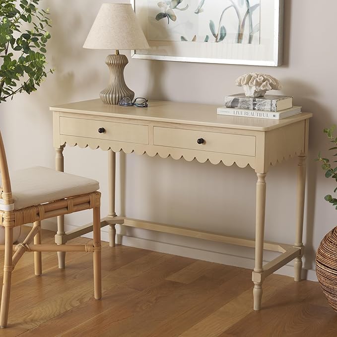 SAFAVIEH Home Collection Haven Farmhouse Country Cottage Natural Brown 2-Drawer Desk Console Table for Entryway Living Room Home Office