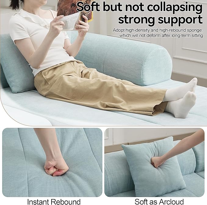 119'' Curved Boneless Sofa Couch 3 Seat Cloud L Shaped Deep Seat Couches for Living Room No Assembly Modular Sofa with Right Chaise Lounge Blue
