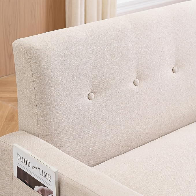 57 Beige Suede Couch Mini Comfy Sofa with Spring Cushions Loveseat Storage Sofa for Bedroom Small Couch for Small Spaces Modern Living Room 2 Seater Sofas with Pillow Seat (Beige)