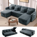 107'' Sectional Sleeper Sofa with Pull Out Bed Storage Chaise Adjustable Backrest USB Charger Cup Holder &amp Side Pocket Fluffy Soft Corduroy U Shaped Couch for Living Room Dark Grey