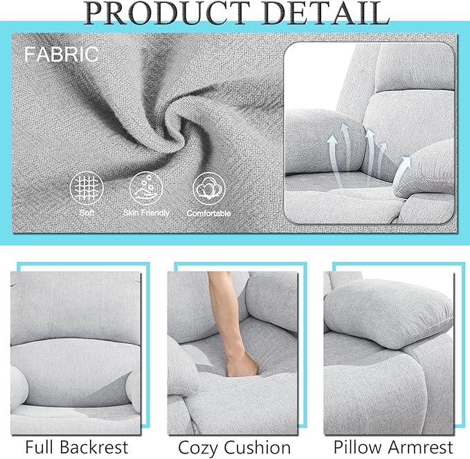 Fabric Recliner Chair for Living Room Furniture SetManual Reclining Couch Gray for Small Space/Rv Wall Hugger Single Recliner/Home Theater Seating for House/Office(Chair)
