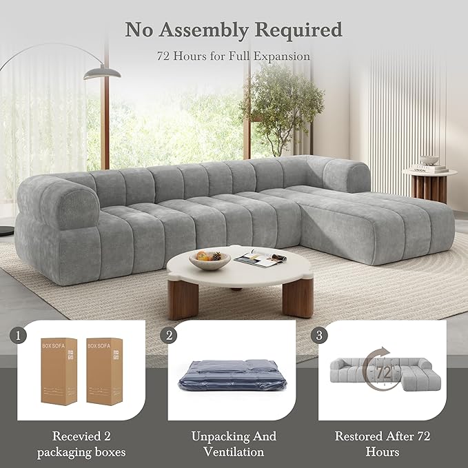 Christopher Knight Home Mania 122 Modular L-Shape Sofa Couch with Chaise Lounge Modern Sectional Sofa Set for Living Room Boucle Fabric Upholstered Cloud Couch with Deep Seat Gray