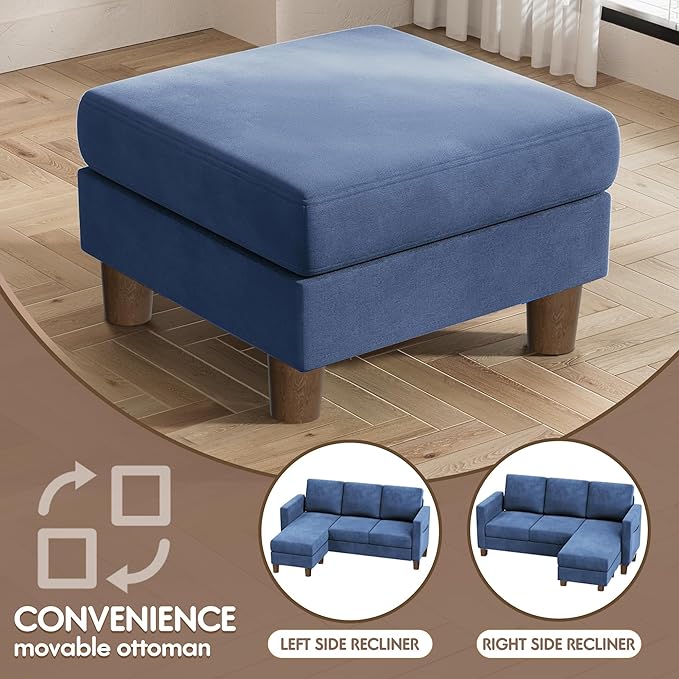VICTONE Convertible Sectional Sofa Couch 3 Seat L-Shaped Sofa with Linen Fabric Ottoman Small Couch for Small Apartments Living Room and Office (Linen Fabric Blue)