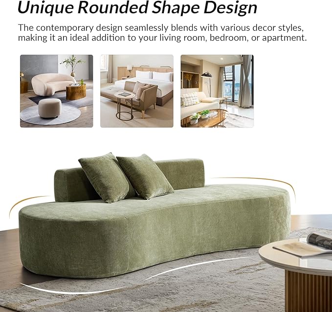 94.5 Boneless Sofa with 2 Pillows 3 Seater Compressed Foam Sofa with Half Moon Design &amp Deep Seat No Assembly Required Modern Cloud Couch for Living Room Olive