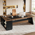Tribesigns 78 L-Shaped Executive Desk Extra Large Modern Office Desk with Drawers and File Cabinet Business Furniture with Storage Shelves Big Computer Desk for Home Office (Light Walnut + Black)