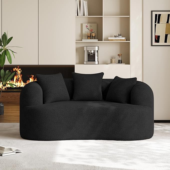 68.5 Loveseat Sofa for Living Room Modern Luxury Plush Chenille Extra Deep Seat Curved Cloud Floor Couch with 3 Throw Pillows for Small Spaces No Assembly Needed Black