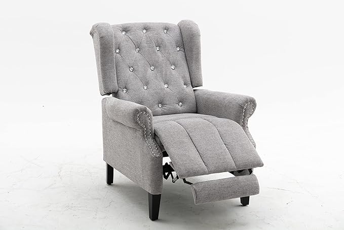 Recliner Chair Adjustable Home Theater Single Fabric Recliner Sofa Furniture with Tufted Woven Fabric Push Back Recliner Wingback Armchair For Living Room Modern Living Room Recliners (Light Gray)