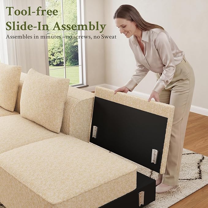 103 Sectional Couch Locked-in Modular Sectional Sofa Wood Frame Couches for Living Room 22 Deep Seat L Shaped Couch with Ottoman Chenille Cloud Sofa Tool-Free Setup Sofas for Living Room