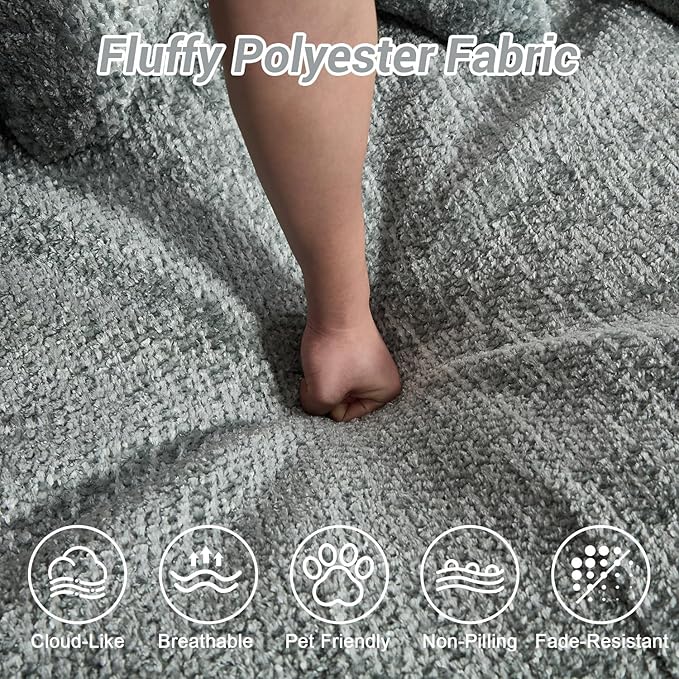 54 Round Chaise Lounge with Ottoman Big Bean Bag Round Sofa Bed Oversized Round Couch Boneless Reading Chair Comfy Plush Chenille Large Chaise Chair for Living Room Apartment Blue Gray