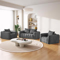 Comfy Loveseat Sofa with 2 Arm Chair Set of 3 Corduroy Sofa for Living Room Boneless Lounge Floor Cloud Couch for Small Spaces for Bedroom Office Apartment Grey
