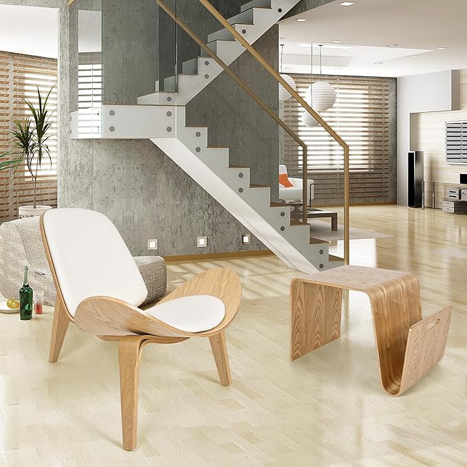 Hans Wegner Style Chair Simple and Modern Leather Shell Chairs with Padded Seat Ergonomic Three-Legged Shell Lounge Chair for Living Room Bedroom Office Space