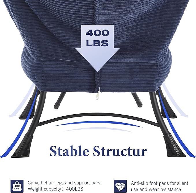 HOMEFUN Lazy Chair with Ottoman Bedroom Chairs for Adults Modern Lounge Accent Chair with Armrests Ergonomic Footrest for Small Spaces Comfy Reading Chair for Living Room Bedroom Office Navy