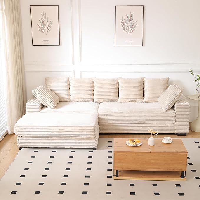 108.6 Sectional Sofa with Storage OttomanModern Cloud Couch with Deep Seat Modular Sectional Couches for Living Room Apartment Office Beige