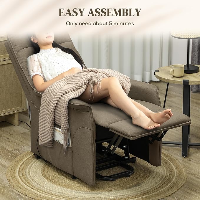 HOMCOM Power Lift Recliner Chair for Elderly Fabric Lift Chair Sofa with Remote Control Side Pockets Pocket Spring Tufted Back Quick Assembly Brown