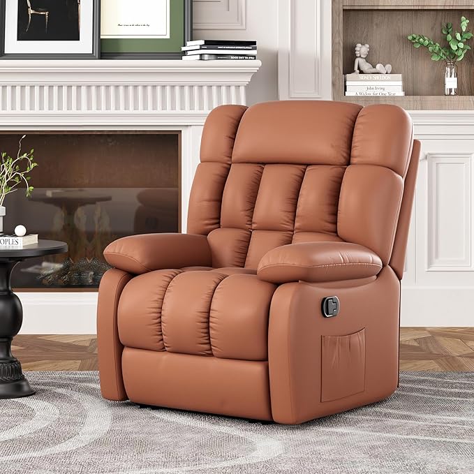 Recliner Chair Upholstered Rocker Recliner Chair with Side Pocket Ergonomic 110°-160° Adjustable Reclining Chairs for Adults Single Sofa Chair with FootrestRecliner Sofa for Living Room