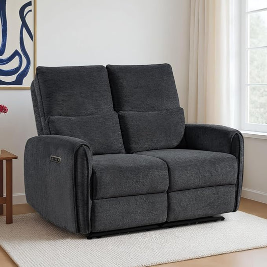 53.5 Zero Wall Hugger Power Reclining Loveseat Sofa with USB &amp Type-C Ports Electric Recliner Loveseat with Lumbar Pillows Small Space Wall Hugger Reclining Couch for Living Room &amp RV (Dark