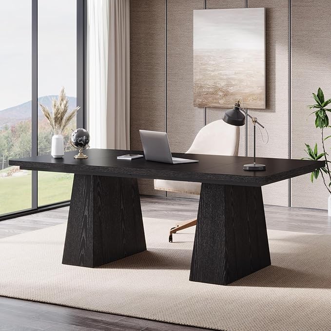 Tribesigns 63-Inch Executive Desk Large Office Computer Desk with Double Pedestal Modern Simple Workstations Writing Table Conference Table Business Furniture for Home Office Black
