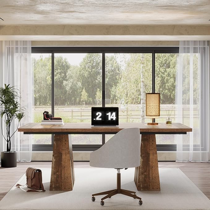 Tribesigns 63-Inch Executive Desk Modern Office Computer Desk with Sturdy Double Pedestal Large Study Writing Table Simple Workstations for Home Office Natural
