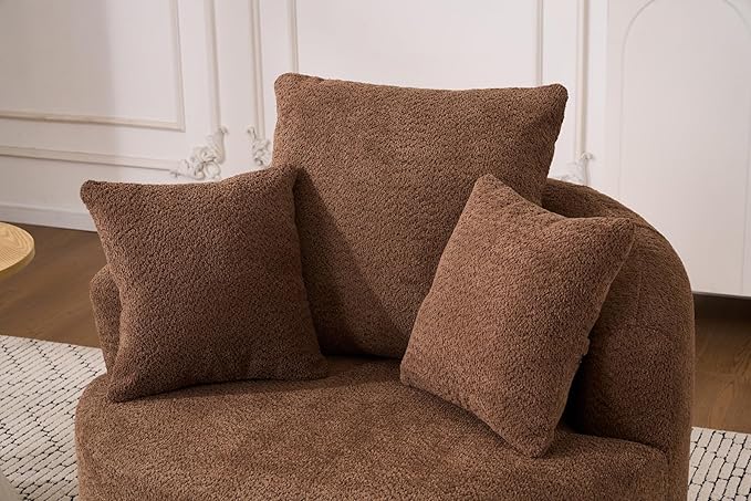 40” Brown Round Swivel Chair with 3 Pillows &amp Thick Cushion Oversized 360° Swivel Accent Chair Modern Boucle Armchair for Nursery Living Room Bedroom Club