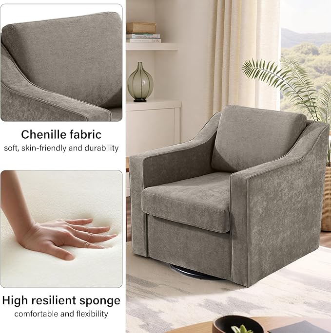Swivel Accent Chair Modern Round Barrel Arm Chair for Living Room Bedroom Comfy Club Reading Chairs for Adults (Chenille Sand Set of 1)