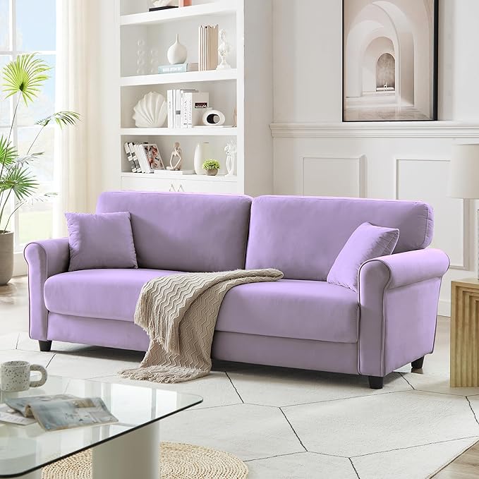 82.48 Velvet Upholstered Sofa Couch3 Seater Couch Loveseat Sofa Furniture Comfy Couches for Living Room Bedroom Small Space(Purple)