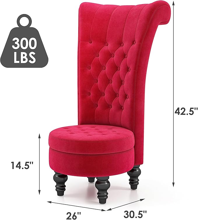 MU Retro High Back Armless Chair Velvet Royal Furniture Chair Upholstered Tufted Accent Seat for Living Room Dressing Room Bedroom Red